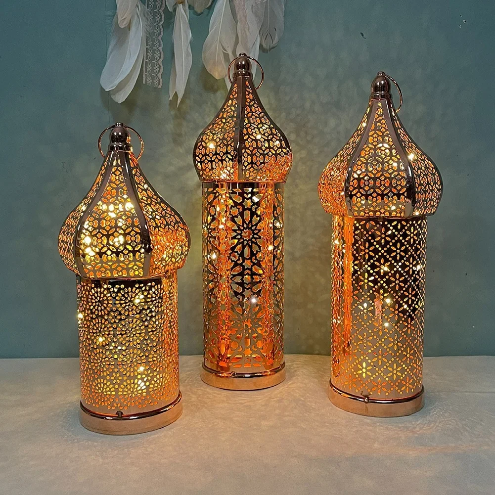 Outdoor Lighting Art - Moroccan Golden Hollow Iron Lantern Ramadan