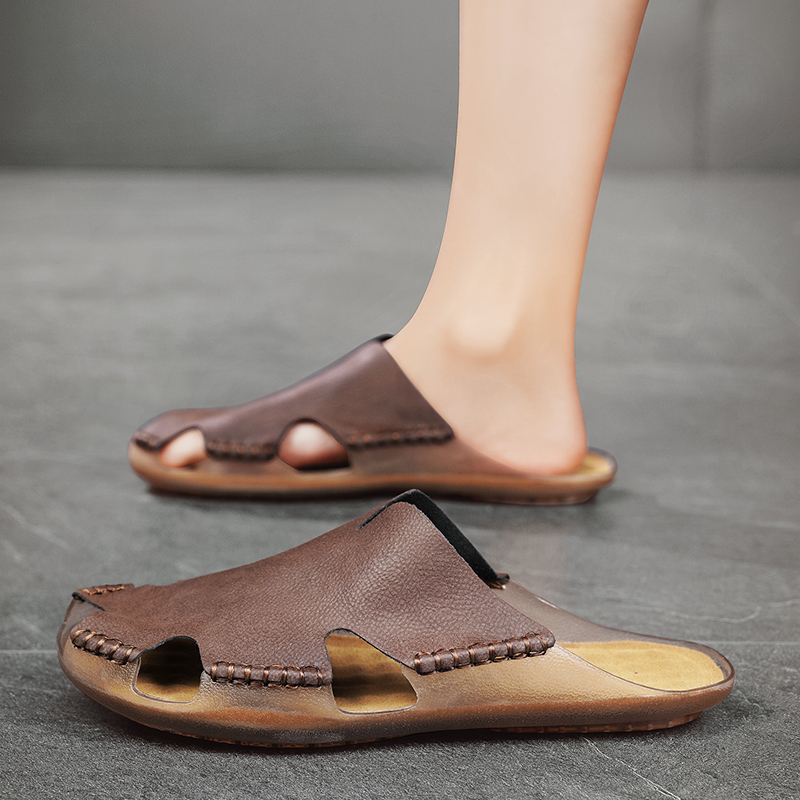 Men Leather Flat Slides Slippe - Outdoor Lighting For Your House ulasan dan harga