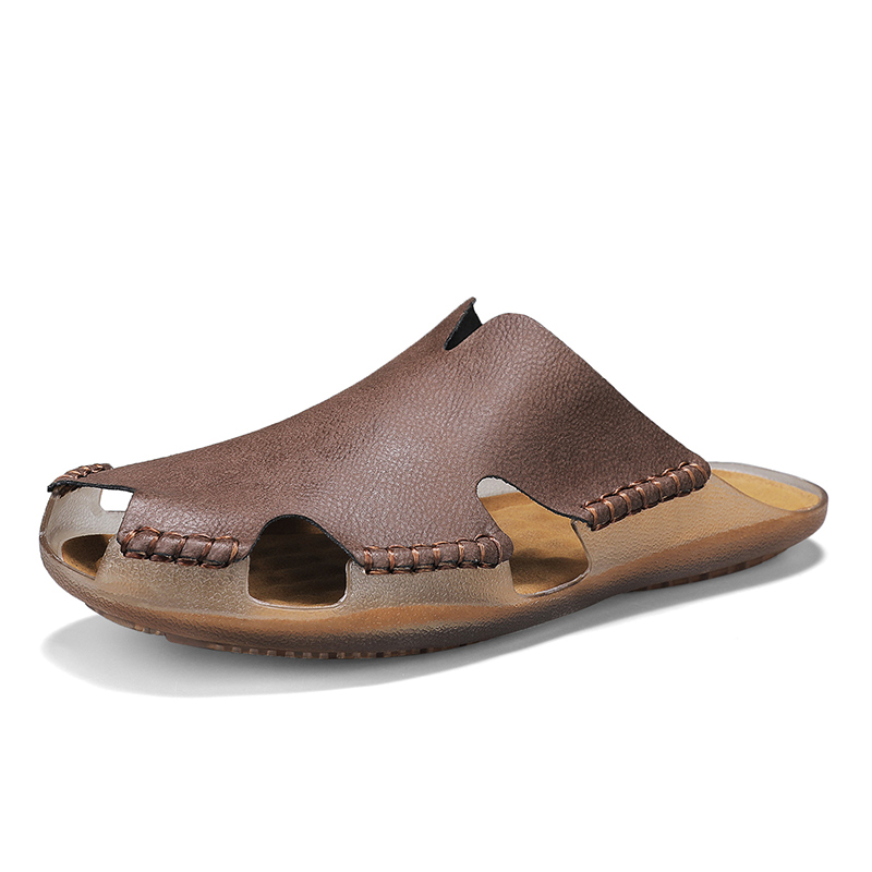 Men Leather Flat Slides Slippe - Outdoor Lighting For Your House ulasan dan harga